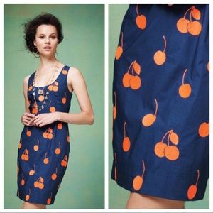 Anthropologie Leif Notes Navy Dress with Cherries